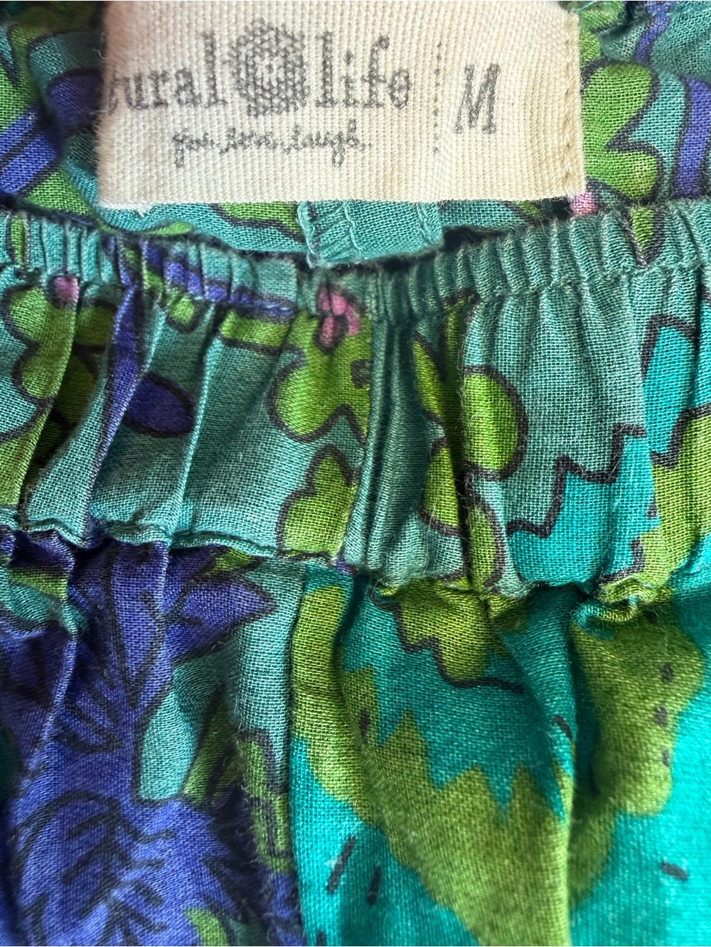 Natural Life Patti Palazzo Pants Floral Tiered Cotton Wide Leg Boho Green Size M - Picture 6 of 10
